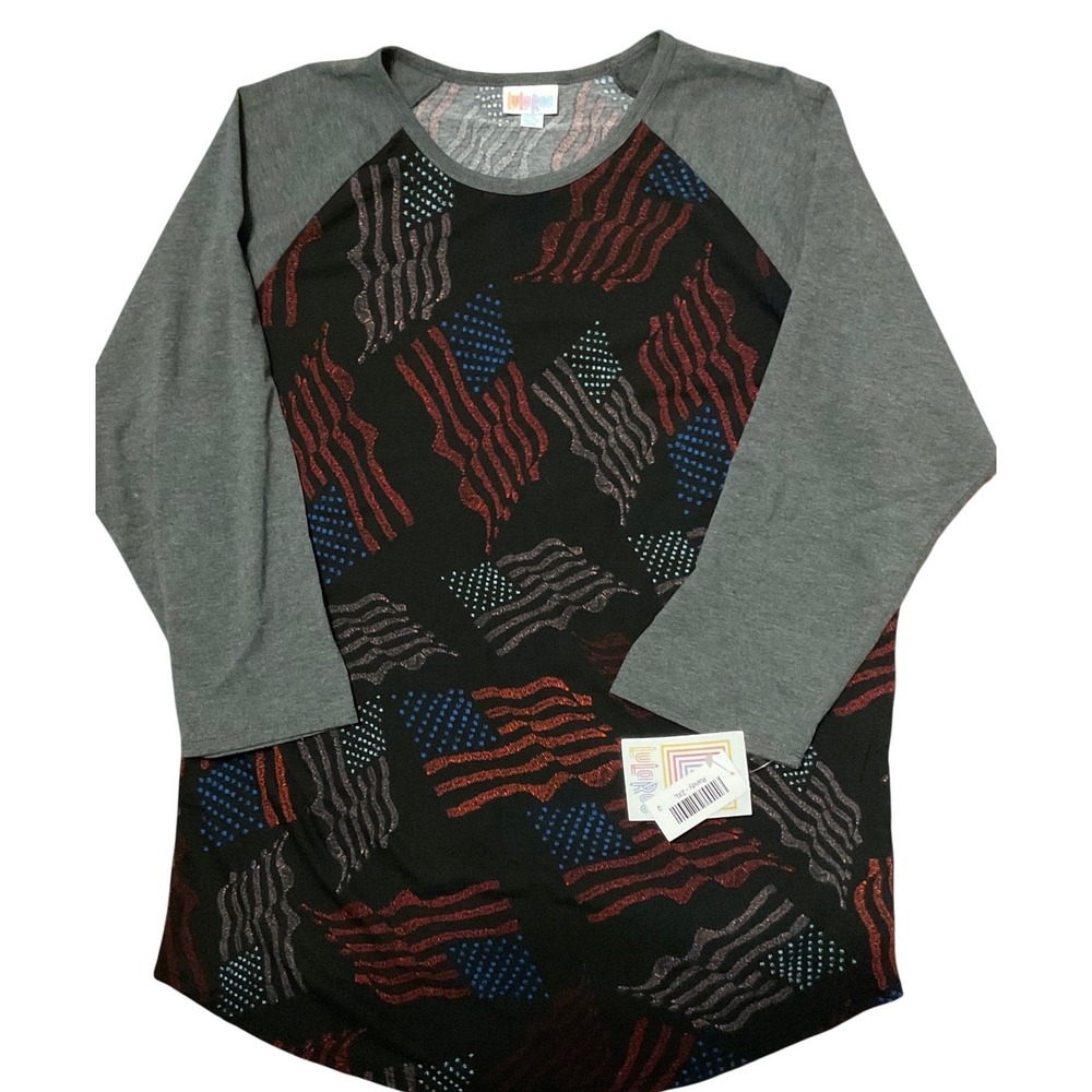 LuLaRoe Randy T-Shirt Womens 2XL NWT Patriotic American Flag 4th July Raglan Tee